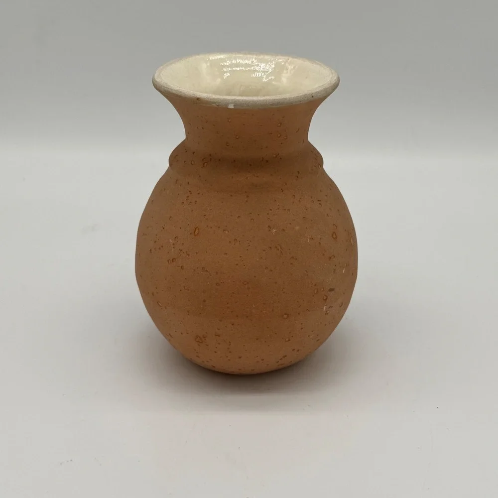 Vintage ACEVLOZA Mexican Pottery Vase Hand Painted Siesta Cactus Gold Trim 5x4